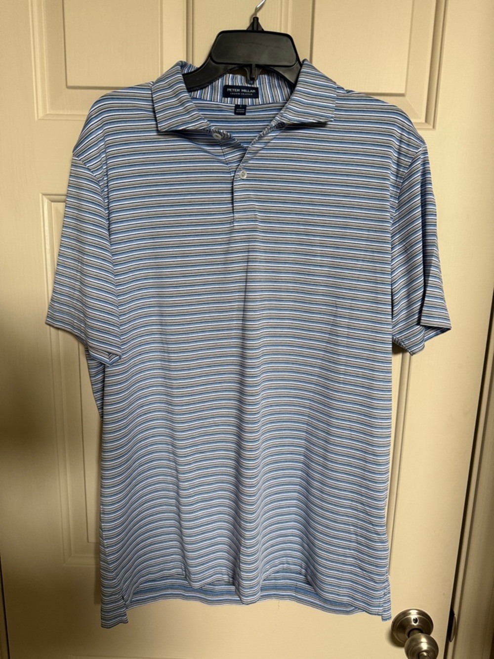Peter Millar Light Blue and White Striped Polo
